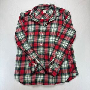 J.Crew Womens Red Green Plaid Cotton Popover Shirt Long Sleeve Size S